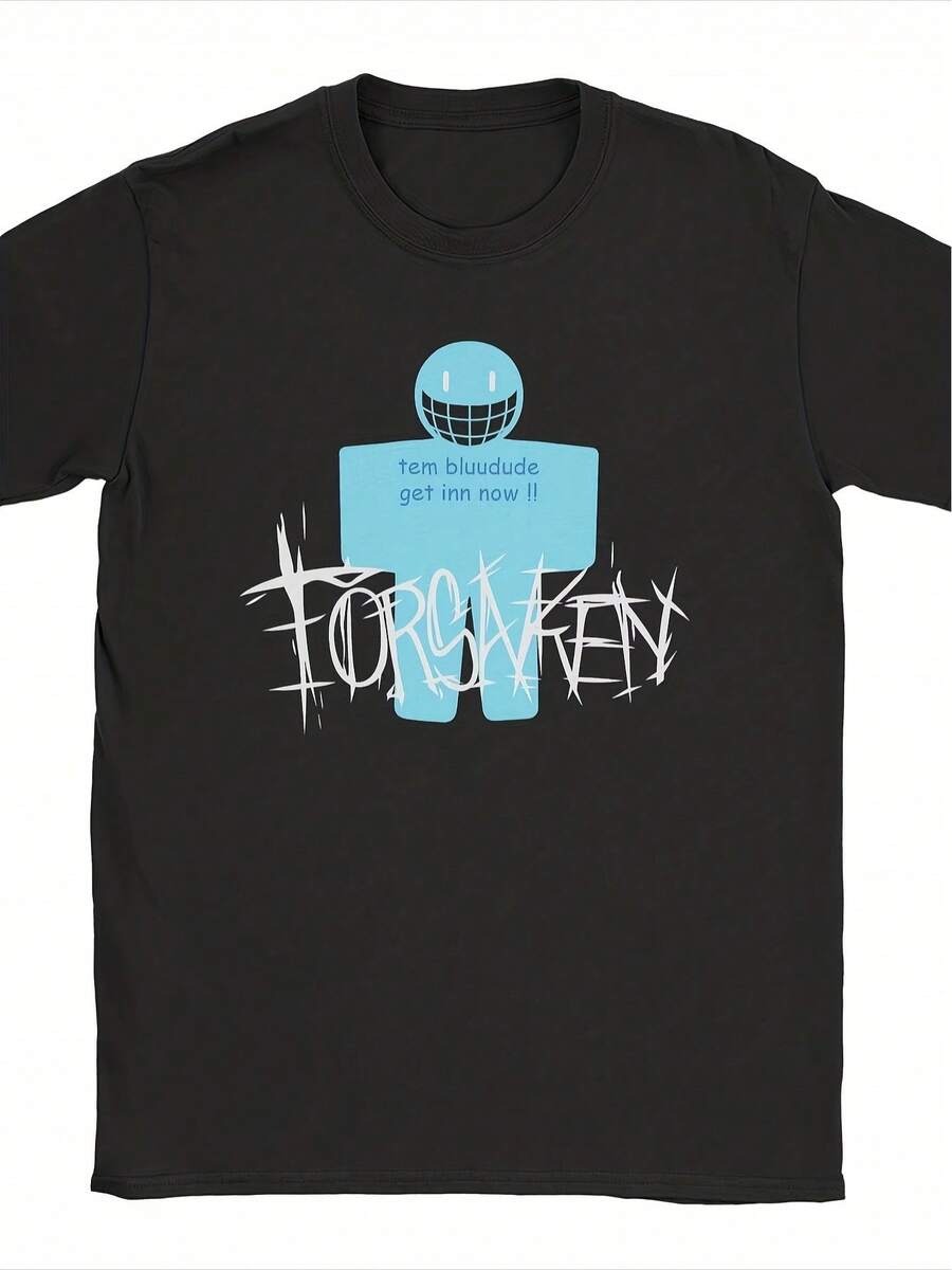 Unisex Retro Y2K Style T-Shirt, Bluudude Themed T-Shirt For Men, Featuring The Fun Slogan "Get Inn Now" And The Forsaken Design - Casual Short Sleeve Crew Neck T-Shirt, A Must-Have For Video Game Enthusiasts, Suitable For All Seasons, Comfortable Fit, Ideal For Home, Office, Parties, Meetings And Travel. - 黑色 - 查看 1