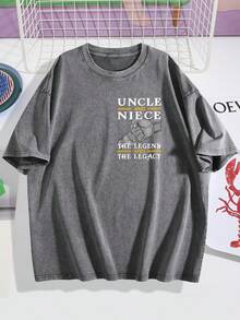 Uncle And Niece Matching The Legend The Legacy T-Shirt,Double-Sided Printed Unisex T-Shirt, Vintage Streetwear Heavyweight Cotton Tee, Anime Manga Casual Daily Top, Ideal Gift For Anime Enthusiasts - 深灰色 - 查看 2