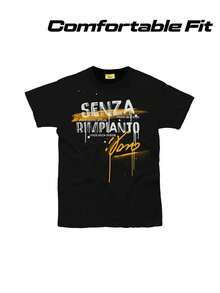 Vasco Rossi Rebellious Graphic T-Shirt - Black With Yellow And White Design, Short Sleeve, Crew Neck, Casual, Comfortable For All Seasons, Unisex, Versatile Wear, Eye-Catching Print T-Shirt, Collectible T-Shirt. Loose And Comfortable. - Back - View 6