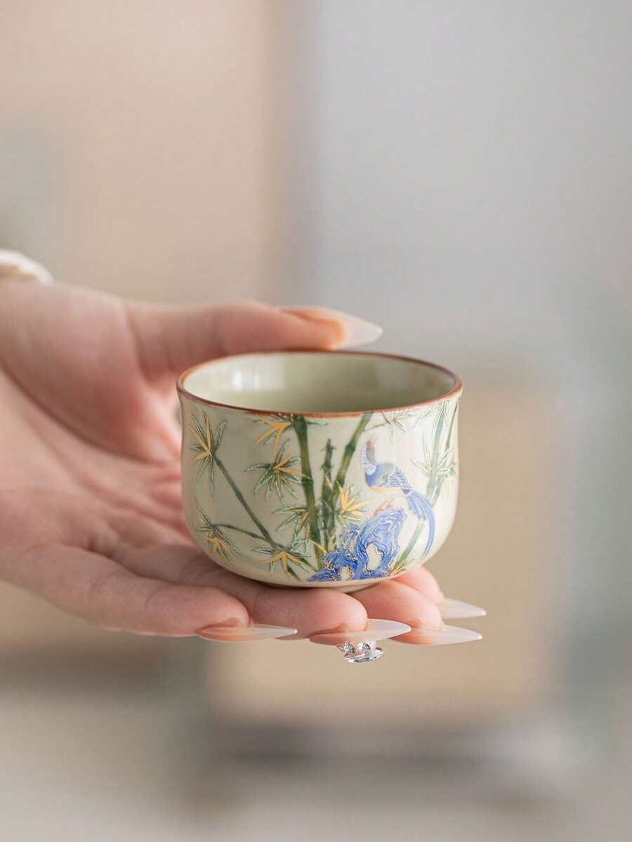 1/2/4/6pcs Bamboo Pattern Ceramic Tea Cups, Household Guest Tea Cups, Master Cups, Kung Fu Tea Cups, Black Tea Cups, Tea Tasting Cups, Espresso Cups, Party Afternoon Tea Cups, Coffee Cups, Gift Mugs - Multicolor - View 1