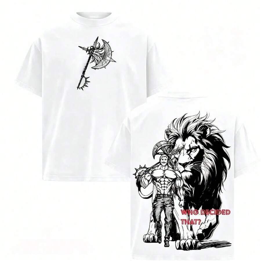 Escanor T-Shirt From The Seven Deadly Sins - A269 "Who Decided That?" Pride Sin Graphic Retro Heavy Unisex Anime Streetwear Gift For Fans - 粉色 - 查看 1