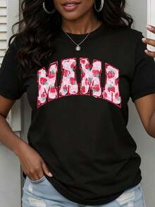 Camiseta Blanca con Estampado de Fresas y la Frase "Mama" para Uso Casual - Negro - Ver 7