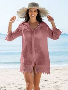 Blusa Tipo Kimono De Encaje Para Mujer Para Boda - Rosa vieja - Ver 4