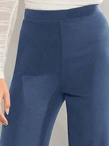 Pantalones de pierna ancha unicolor de talle alto - Niebla azul - Ver 5