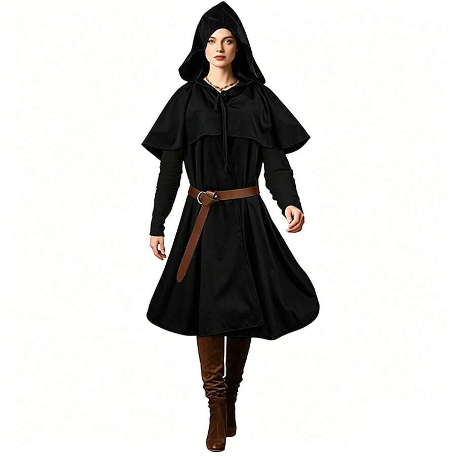 Stage Dance Wear - Black Hooded Cloak Robe - View 1