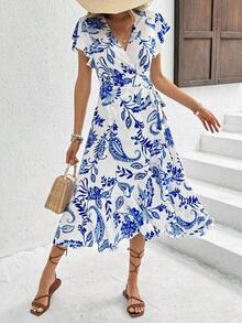 Holidaya Women's Floral Print Wrap Midi Dress - 白色 - 查看 3