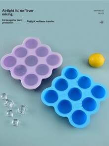 2-Tone 9-Grid Silicone Baby Food Freezer Container With Lid, 1 Ice Cube Tray - Multicolor - View 4
