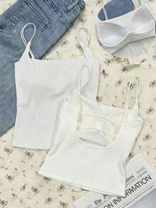 2 piezas Conjunto de camisola sin espalda ajustada para mujer, Camisola sin espalda de verano para mujer, Adecuado para el transporte diario, citas, fiestas, otoño/invierno/verano, Navidad, Año Nuevo, Acción de Gracias, fiestas, bodas, playa, ceremonias de graduación, de moda, elegante, casual, salidas, citas, reservas, transporte, brillante, Día de San Valentín, elegante, vacaciones, casual, Y2K, salidas, ceremonias de graduación y otras ocasiones. - Blanco - Ver 5