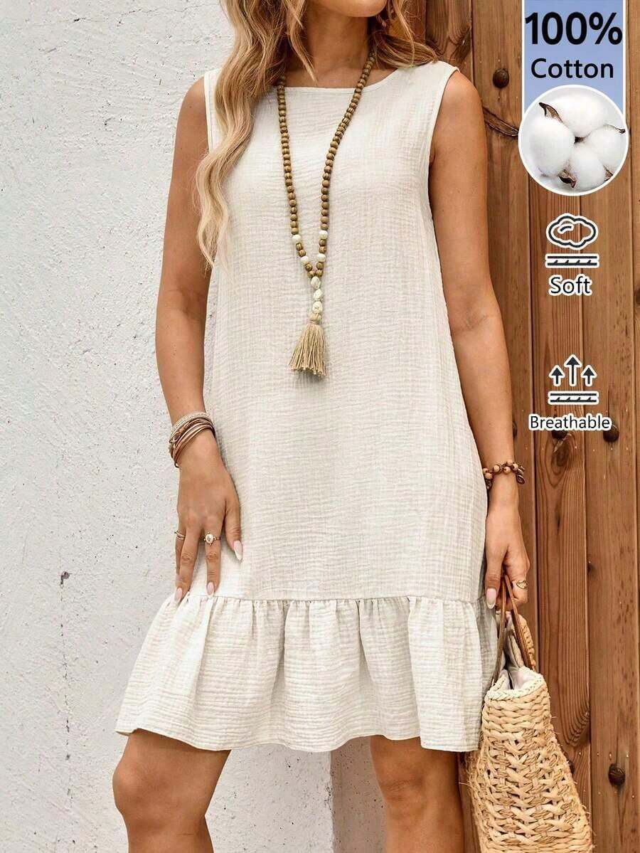 Vestido mini casual, de fiesta y de viaje con rayas y fruncido para mujer - Albaricoque - Ver 1