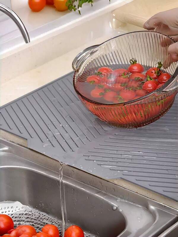 1 Pc Silicone Kitchen Drain Mat, A Multi-Functional Heat-Resistant Silicone Mat, Suitable For Kitchen Sinks, Countertop Cups, And As A Draining Mat For Sinks