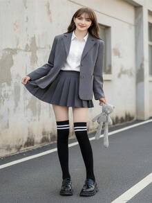 1/2雙高品質平價女款過膝襪，女款制服條紋襪，百搭經典款，女款運動長襪 - 彩色 - 查看 6