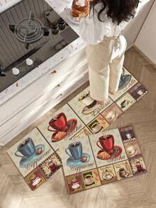 1/2pcs Coffee Kitchen Carpet, Country Farmhouse Style Decorative Kitchen Floor Mat, Non-Slip Absorbent Washable Corridor Carpet, Fun Coffee Kitchen Decoration. - Multicolor - View 5