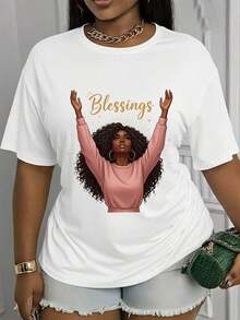 100% Cotton Short-Sleeved T-Shirt With 'Blessings' Design, Ideal For Everyday Wear, With Medium Stretch And Machine Washable. This Casual Women's Crew Neck T-Shirt Features A Print, Making It A Modern And Versatile Choice. - 白色 - 查看 7