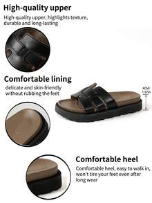 New Fashion Buckle Open Toe Platform Slippers, Comfortable Versatile Dirt-Resistant Beach Sandals Suitable For Daily Wear - Black Leather - View 9