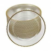 25 Pcs Clear Charger Plates 12.6 Inch Plastic Round Dinner Decorative Plates With Gold Beaded Rim For Party Wedding Birthday Bridal Shower Party Table Supply - Gold - View 2