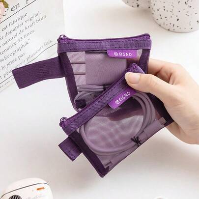 6pcs Minimalist Transparent Mesh Coin Purse, Portable Coin Pouch, Mini Zipper Change Wallet, Suitable For Carrying Cards, Keys And Coins