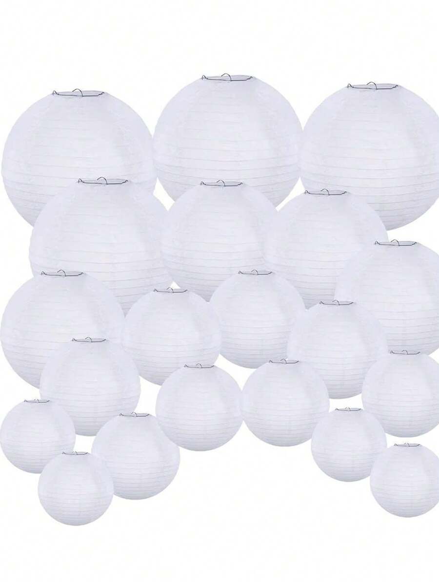 9/18pcs White Paper Lanterns, Decorative Chinese/Japanese Style Round Hanging Paper Lanterns, Suitable For Birthday, Wedding, Christmas, Bridal, Home Decor, Party Decoration - White Lanterns - View 1