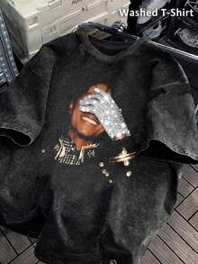 Women's & Men's Jackson Long Sleeve T-Shirt With Washed Graphic Print, Casual Streetwear Oversized Style - Y2K Summer Aesthetic Top, Breathable Fabric, Vintage Washed 90s T-Shirt - 深灰色 - 查看 6