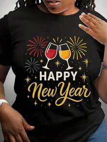 Suave, transpirable y ligera para comodidad durante todo el día. Camiseta de Año Nuevo para uso diario, camiseta divertida con diseño de brindis de champán, camiseta de fuegos artificiales de Año Nuevo, linda camiseta de fiesta para mujer, camiseta de brindis. Cuello redondo clásico con un corte relajado que favorece todas las formas del cuerpo y es fácil de combinar con jeans, pantalones cortos y leggings. - Negro - Ver 10
