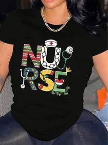 1 camiseta de manga corta casual navideña para mujer, 100% algodón grueso - cuello redondo cómodo, camiseta suave y bonita, 180g de algodón 100%. - Negro - Ver 12