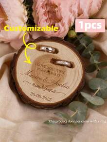 1pc Customizable Personalized Ring Box,Personalized Carved Wooden Ring Box,Rustic Ring Box, Double Engagement Ring Box For Wedding Ceremony, Wooden Ring Box, Gift For Him Her, Proposal, Anniversary Gift, Jewelry Boxes,Wedding, Engagement - Multicolor - View 1