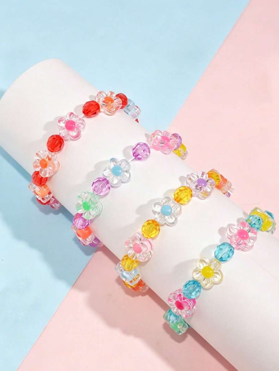 Bộ 4 vòng tay đính hạt hình hoa dễ thương cho bé gái, thích hợp làm quà tặng sinh nhật, dự tiệc, đeo hàng ngày và đi học. - Một cỡ - Xem 1