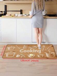 1pc Wood Grain & Kitchen Utensil "Cooking" Pattern Kitchen Mat, Modern Minimalist Absorbent & Oil-Resistant Kitchen Rug, Stain-Resistant Kitchen Floor Mat, Small Kitchen Rug, Easy Care Machine Washable Anti-Abrasion Anti-Scratch Kitchen Floor Mat, Soft & Elastic Kitchen Floor Pad, Kitchen & Dining Room Small Space Compatible Striped Rug, Kitchen Area Rug, Odorless Absorbent Non-Slip Floor Mat (Multiple Styles & Sizes Available) - Sketch Of Wooden Kitchenware - View 16