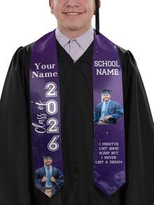 Personalized Galaxy Graduation Sash With 2 Custom Photos & Custom Text, Starry Sparkle Graduation For Class Of 2026, Printed Graduation Shawl With Your Memories & Inspirational Quote For Ceremony - Multicolor - View 10