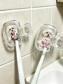 Small White Dog Holding Toothbrush Pattern Portable Toothbrush Protection Box, Toothbrush Protection Hat Holder, Essential Bathroom Accessories For Home And Business Travel, Daily Use, And Outdoor Travel, Portable Toothbrush - Multicolor - View 9