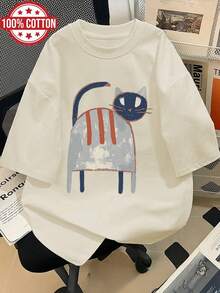Printed Short-Sleeved Round Neck T-Shirt, Casual Spring And Summer Top, Women's Clothing, Blouses For Women. - 杏色 - 查看 6