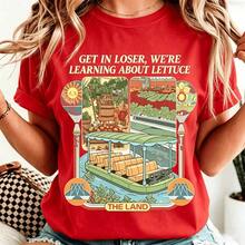 Soft Retro Epcot-Inspired T-Shirt With Living With The Land Aesthetic, Funny D Park T-Shirt With The Phrase 'Get In Loser We Re Gonna Learn About Lettuce', Festive Clothing For Women, Vintage Style T-Shirts, Free Shipping, Perfect To Pair With Jeans, Women's Blouse, Women's Activewear - 紅色 - 查看 3