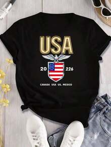 New And Popular 2026 Unisex Casual T-Shirt – USA 2026 World Cup T-Shirt – National Mascot Emblem, Collector's T-Shirt With Fun Print, Crew Neck And Short Sleeves, Suitable For: Sporting Events/Christmas Parties/Outings/Sports And Other Festive Gifts, Unisex T-Shirt - 黑色 - 查看 1