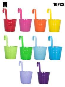 [Flower Pot: Rainbow Color]Garden Decoration, Outdoor And Garden Supplies, Colorful Metal Hanging Flower Pot With Built-In Hook, Suitable For Gardening Enthusiasts Decorative Flower Pot, Vintage Balcony Plant Bucket Suitable For Balcony, Fence, Yard, Home Gardening Decoration, Garden Decoration, Best Gift For Family And Friends - New Model - View 18