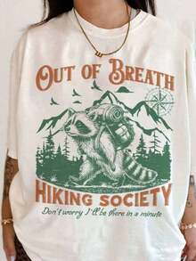 Out Of Breath Hiking Society T-Shirt, Hiking Raccoon T-Shirt, Funny Hiking T-Shirt, Nature Lover Sweater, MLAV Women's T-Shirts - 白色 - 查看 1