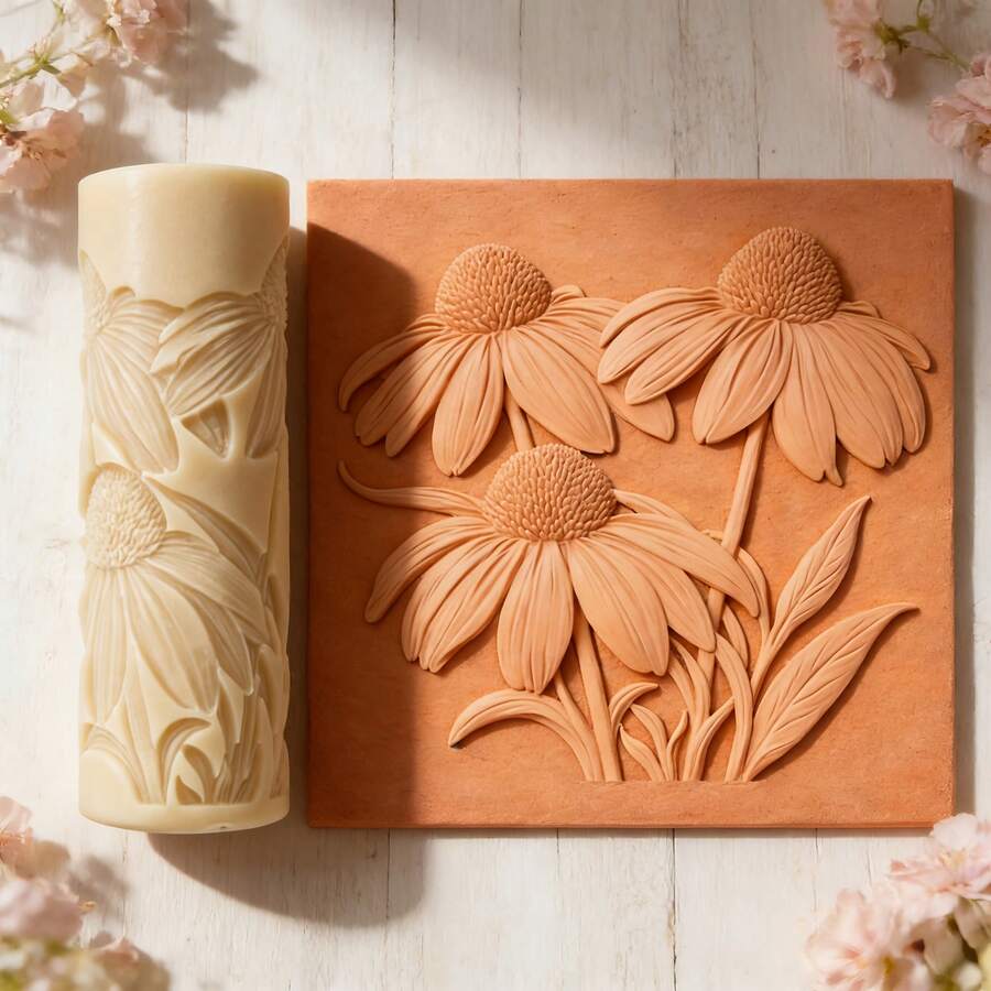 1pc Pinecone Chrysanthemum Texture Roller, Polymer Clay Embossed Mold, High Detail 3DTexture Roller, Pottery Tool, Durable Plastic Handmade Mold, Suitable For Easter, Pet Day,Reading Month, DIY Jewelry Making And Art Design, Handmade Enthusiasts Gift - Apricot - View 1