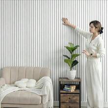 8片3D立体木纹墙贴，自粘仿木纹格栅乙烯基墙板，防水加厚网格板，隔音，适用于所有室内空间，包含直线型和条纹墙贴 - B - 查看 4