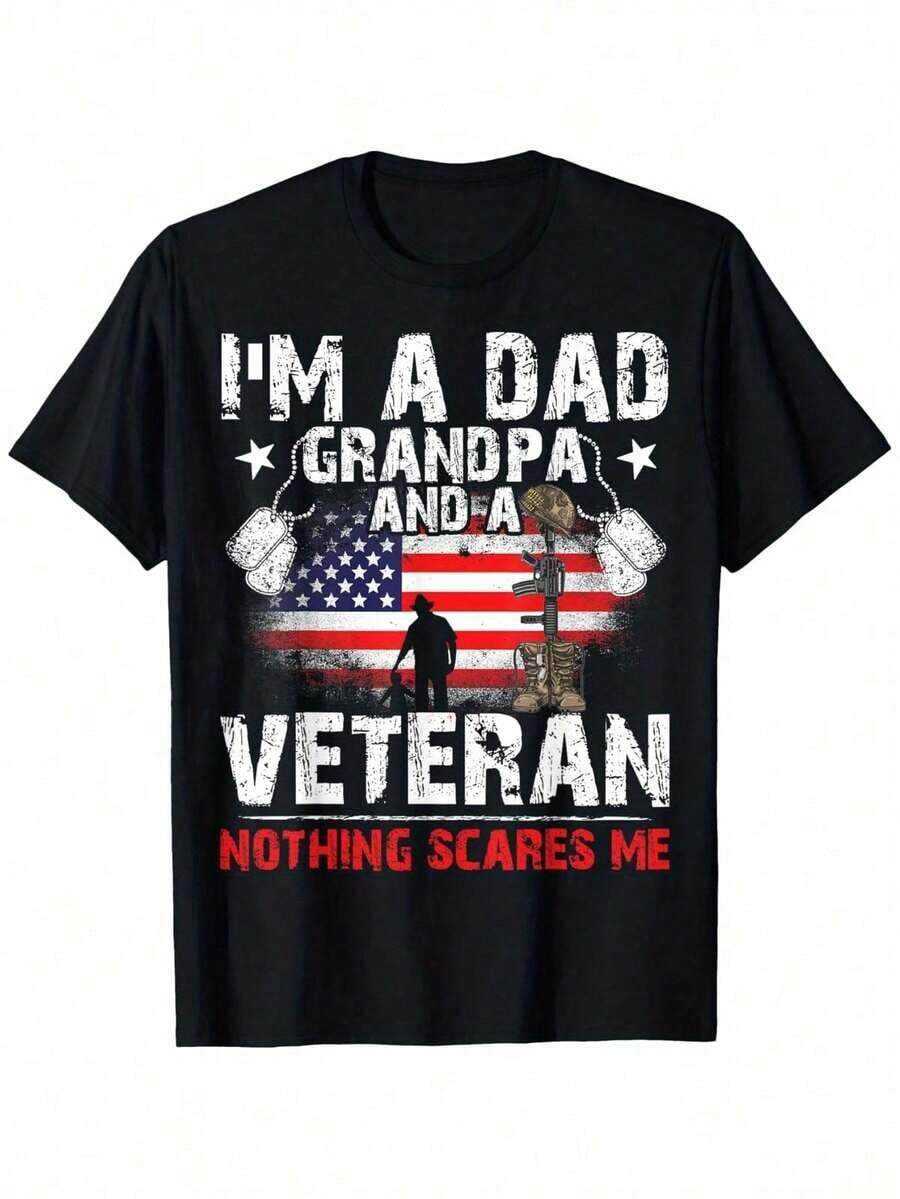 I'm A Dad, Grandad, And Veteran - Patriotic T-Shirt With American Flag And Military Graphic Design, 100% Cotton Comfort Fit Short Sleeve For Men And Women, Father's Day And Veteran's Day Gift, Casual Wear, American Flag Accessories, Casual Clothing, Bold Text Design, Durable Print - 彩色 - 查看 1