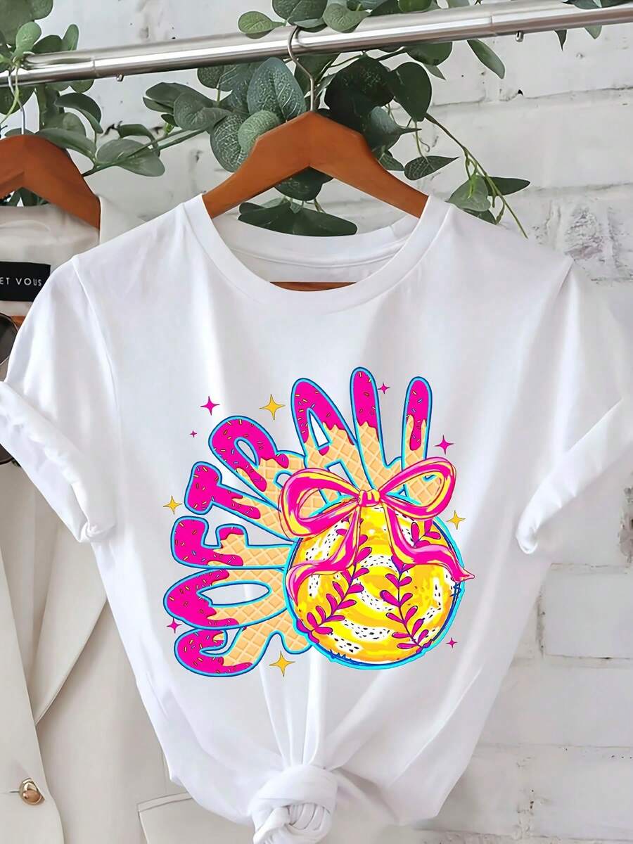 Women's Printed T-Shirt With Vibrant Abstract Graphic Design - Casual Short Sleeve Crew Neck T-Shirt In White With Tie Detail. A Relaxed Fit Suitable For All Seasons, The Perfect Choice For Everyday Wear Or Holiday Outfits (Machine Washable). - 白色 - 查看 1