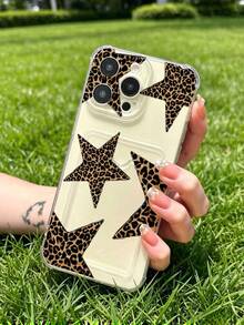 1 unidad Estrellas con estampado de leopardo Funda para iPhone 17 E, protección anticaída con airbag reforzado en las cuatro esquinas, tarjetero invisible integrado en la parte trasera, compatible para tarjeta personal, carnet de conducir, tarjeta de acceso y tarjeta de transporte, funda protectora antigolpes portátil con ranura para tarjetas, diseño sencillo y elegante, ideal para uso diario, desplazamientos y viajes - transparente - Ver 4