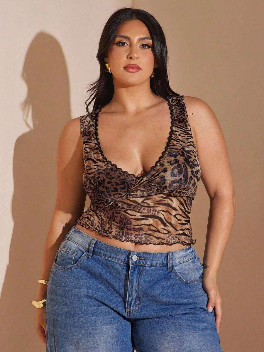 2026 Nueva Blusa de Tirantes Finos para Mujer Talla Grande, Blusa de Malla con Lunares, Ropa de Playa y Vacaciones - Caqui - Ver 1