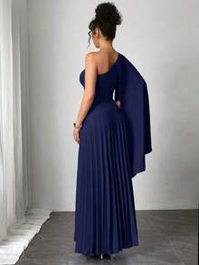 Nuevo vestido plisado sin mangas de color azul claro versátil para mujer, atuendo de vacaciones, vestido de verano - Azul marino - Ver 3
