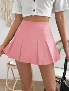 Falda minimalista de unicolor y estilo informal y elegante para mujer - Rosa vieja - Ver 5