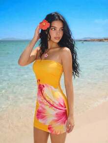 Vestido mini para mujer, de moda para el verano - Naranja - Ver 3