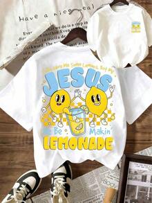 [% Cotton] TaggedThreads Jesus Lemonade T-Shirt, But My Jesus Is Making Lemonade, Women's Graphic Tee, Casual Short Sleeve Crew Neck T-Shirt, Comfortable Summer, Autumn And Winter Styles - Unisex Everyday Wear For Women And Men For Campus - 白色 - 查看 1