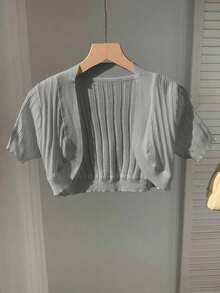 Cárdigan de punto de manga corta casual de verano en unicolor - Gris - Ver 3