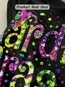 Camiseta de manga corta con cuello redondo suave y casual para mujer, ideal para conjuntos de primavera y verano, con estampado gráfico de texto de Mardi Gras. Negro. - Blanco - Ver 4
