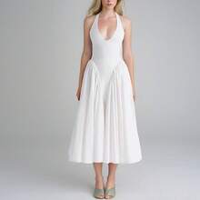 Elegant Women's Party Dress, New Spring Collection, V-Neck With Halter Straps, Sensual Style - 白色 - 查看 14