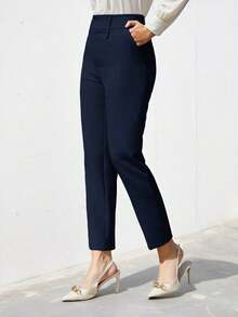 Pantalones de traje sólidos y simples para uso diario de mujer - Azul marino - Ver 3