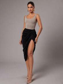 Body sin espalda y sin mangas de unicolor y sexy para mujer - Gris - Ver 7