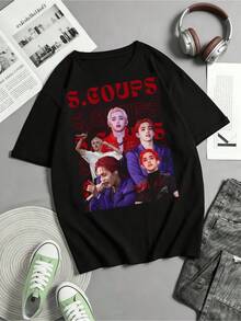 Retro T-Shirt Inspired By SEVENTEENS S.Coups, Made Of Cotton, Women's Streetwear, Ideal For Everyday Wear. - Black - View 1